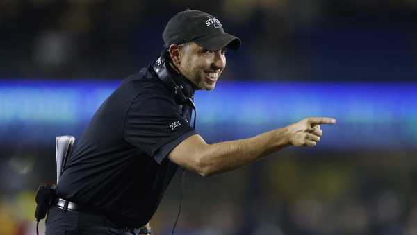 Iowa State head coach Matt Campbell reacts after a touchdown during the fourth quarter an NCAA football game against West Virginia on Saturday, Oct. 12, 2024, in Morgantown W.Va. (AP Photo/Mike Buscher)