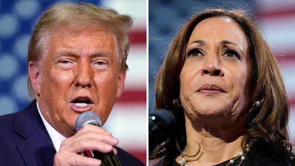 This combination of file photos shows Republican presidential nominee former President Donald Trump, left, speaking at at a town hall on Oct. 20, 2024, in Lancaster, Pa., and Democratic presidential nominee Vice President Kamala Harris, right, speaking at a campaign rally on Oct. 14, 2024, Erie, Pa. (AP Photo)