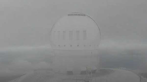 This image made from video provided by Canada-France-Hawai'i Telescope, shows snow on the summit of Mauna Kea in Hawaii on Sunday, Oct. 27, 2024. (Canada-France-Hawai'i Telescope via AP)