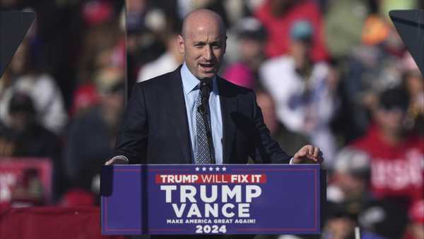 Stephen Miller speaks before Republican presidential nominee former President Donald Trump at a campaign rally in Lititz, Pa., Sunday, Nov. 3, 2024. (AP Photo/Matt Rourke)