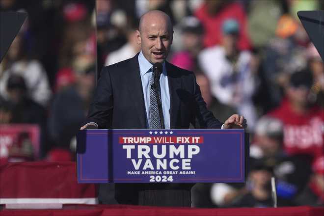 Stephen&#x20;Miller&#x20;speaks&#x20;before&#x20;Republican&#x20;presidential&#x20;nominee&#x20;former&#x20;President&#x20;Donald&#x20;Trump&#x20;at&#x20;a&#x20;campaign&#x20;rally&#x20;in&#x20;Lititz,&#x20;Pa.,&#x20;Sunday,&#x20;Nov.&#x20;3,&#x20;2024.&#x20;&#x28;AP&#x20;Photo&#x2F;Matt&#x20;Rourke&#x29;