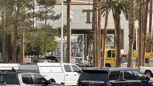 Police blocked the area after a vehicle caught fire and exploded outside the lobby of President-elect Donald Trump's hotel on Wednesday, Jan. 1, 2025.