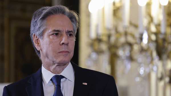 US Secretary of State Antony Blinken attends a joint press conference with  French Minister for Europe and Foreign Affairs Jean-Noel Barrot after their meeting at the Quai d'Orsay in Paris, France, Wednesday, Jan. 8, 2025. (Ludovic Marin/Pool Photo via AP)