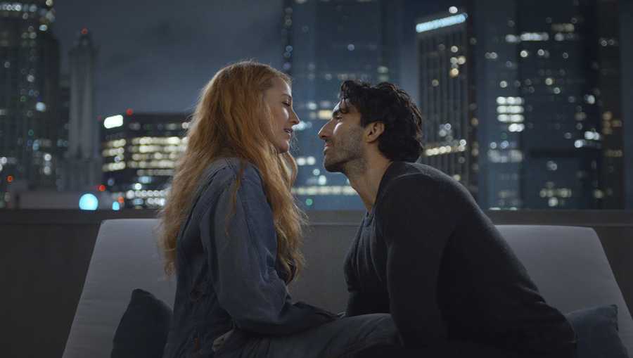 This image released by Sony Pictures shows Justin Baldoni, right, and Blake Lively in a scene from &quot;It Ends With Us.&quot; (Nicole Rivelli/Sony Pictures via AP)