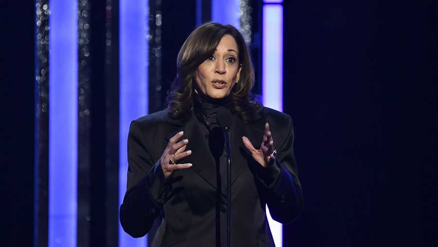 Former Vice President Kamala Harris accepts the chairman&apos;s award during the 56th NAACP Image Awards on Saturday, Feb. 22, 2025, in Pasadena, Calif. (Photo by Richard Shotwell/Invision/AP)