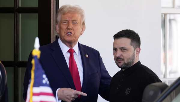 President Donald Trump welcomes Ukraine President Volodymyr Zelenskyy at the White House in Washington on Friday, Feb. 28, 2025.