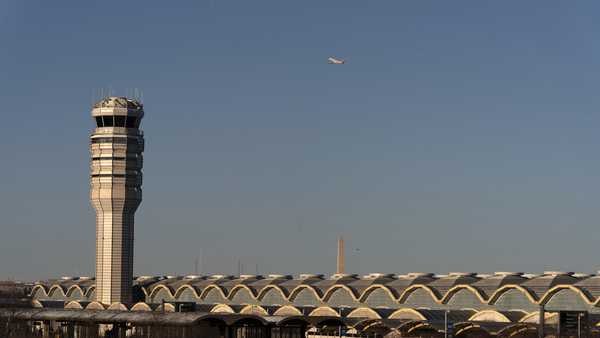 FILE - The air traffic control tower at Ronald Reagan Washington National Airport is pictured, Saturday, Feb. 1, 2025, in Arlington, Virginia.