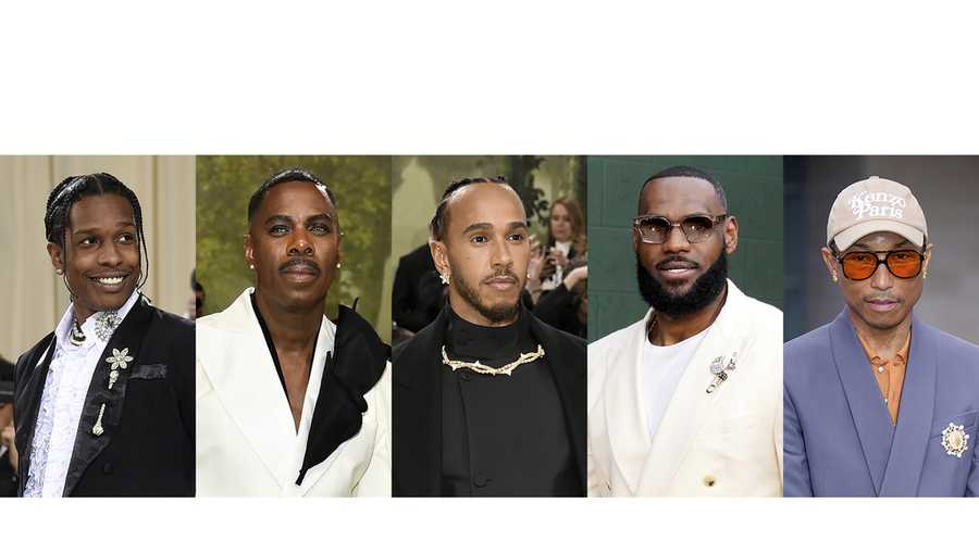 This combination of photos show A$AP Rocky, from left, Colman Domingo, Lewis Hamilton, LeBron James and Pharrell Williams, who will serve as co-chairs for the next Met Gala. (AP Photo)