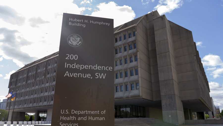 FILE - The U.S. Department of Health and Human Services is seen in Washington, April 16, 2025. (AP Photo/Jose Luis Magana, File)