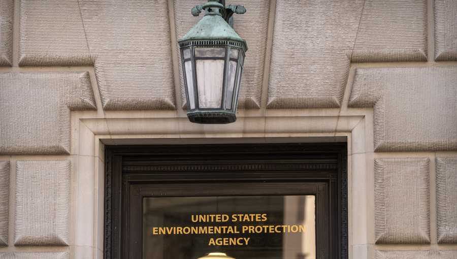 FILE - A sign on the headquarters of the Environmental Protection Agency is displayed on March 12, 2025, in Washington. (AP Photo/Mark Schiefelbein, File)