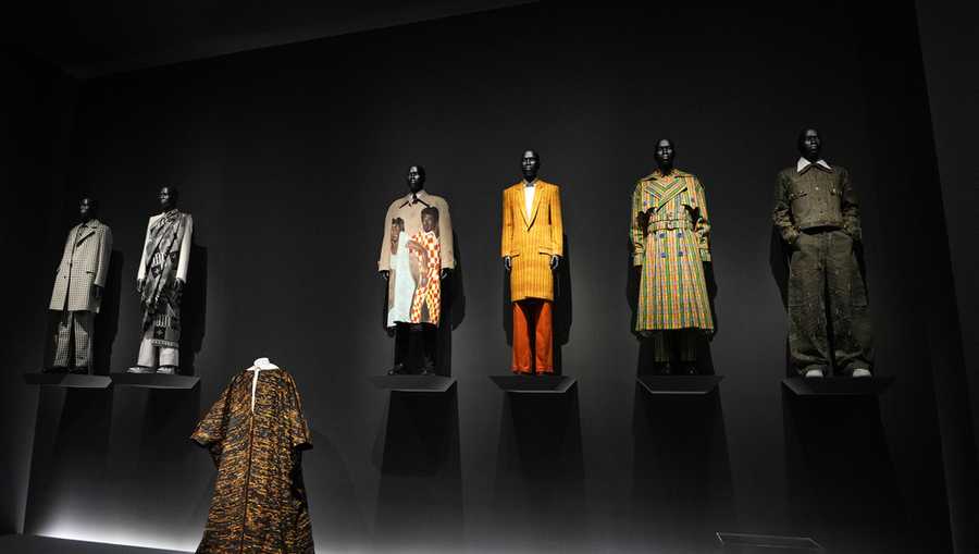 Designs are displayed at the Metropolitan Museum of Art&apos;s Costume Institute exhibition, &quot;Superfine: Tailoring Black Style,&quot; on Saturday, May 3, 2025, in New York. (Photo by Charles Sykes/Invision/AP)