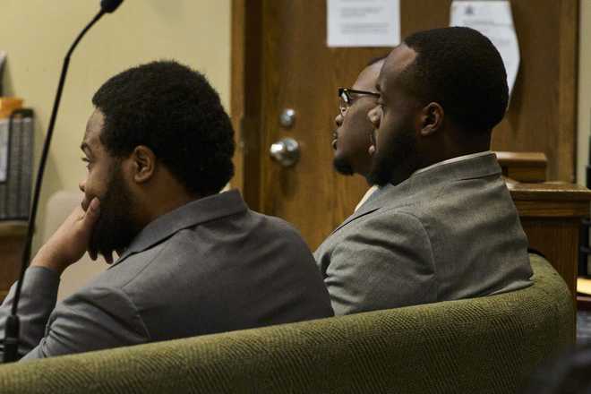 Demetrius&#x20;Haley,&#x20;left,&#x20;Tadarrius&#x20;Bean,&#x20;and&#x20;Justin&#x20;Smith,&#x20;Jr.,&#x20;rear,&#x20;three&#x20;former&#x20;Memphis&#x20;Police&#x20;Department&#x20;officers&#x20;charged&#x20;with&#x20;fatally&#x20;beating&#x20;Tyre&#x20;Nichols&#x20;in&#x20;2023,&#x20;sit&#x20;in&#x20;the&#x20;courtroom&#x20;during&#x20;their&#x20;trial,&#x20;Tuesday,&#x20;May&#x20;6,&#x20;2025,&#x20;in&#x20;Memphis,&#x20;Tenn.&#x20;&#x28;AP&#x20;Photo&#x2F;George&#x20;Walker&#x20;IV,&#x20;Pool&#x29;