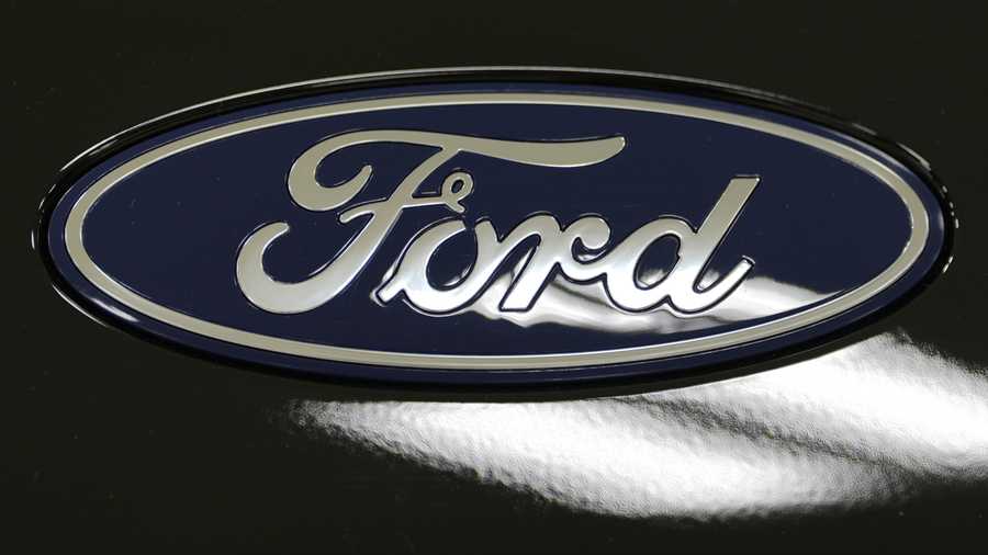 A Ford logo is seen on a 2025 Ford Expedition during a media tour at the Ford Motor Company Kentucky Truck Plant, Wednesday, April 30, 2025, in Louisville, Ky. (AP Photo/Carolyn Kaster)