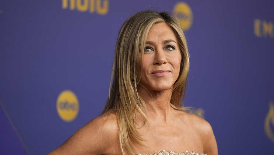 FILE - Jennifer Aniston arrives at the 76th Primetime Emmy Awards on Sept. 15, 2024, at the Peacock Theater in Los Angeles. (AP Photo/Jae C. Hong, file)