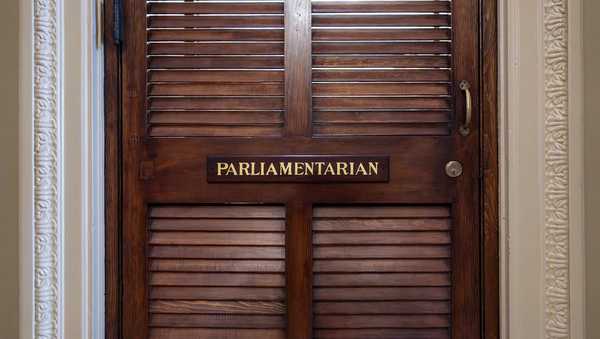The office of Senate Parliamentarian Elizabeth MacDonough is seen at the Capitol in Washington, Friday, June 27, 2025. (AP Photo/J. Scott Applewhite)