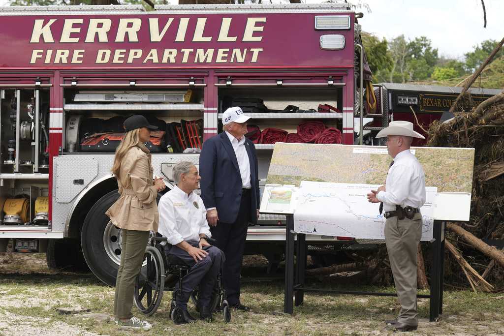 Trump tours Texas flood sites and defends officials amid mounting questions about response