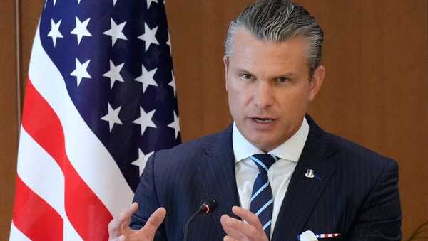 U.S. Defense Secretary Pete Hegseth speaks during a joint press conference with Japan's Defense Minister Shinjiro Koizumi in Tokyo Wednesday, Oct. 29, 2025. (AP Photo/Eugene Hoshiko, Pool)