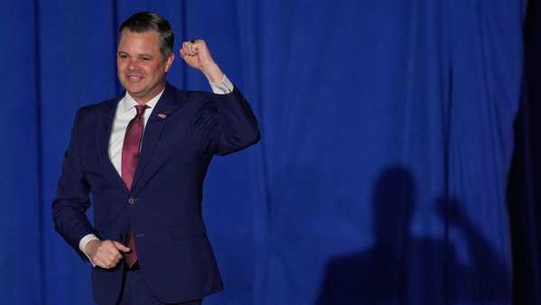 Rep. Zach Nunn, R-Iowa, arrives to speak before President Donald Trump arrives at a rally, Tuesday, Jan. 27, 2026, in Clive, Iowa. (AP Photo/Charlie Neibergall)