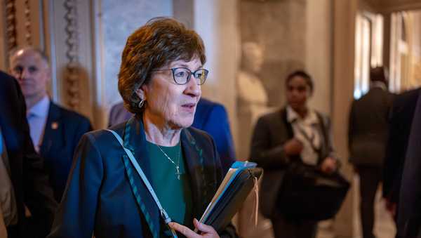 FILE - Sen. Susan Collins, R-Maine, departs the chamber at the Capitol in Washington, on July 24, 2025. (AP Photo/J. Scott Applewhite, File)