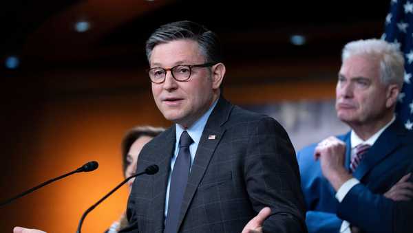 Speaker of the House Mike Johnson, R-La., speaks during a news conference at Capitol Hill, Tuesday, Feb. 10, 2026, in Washington. (AP Photo/Jose Luis Magana)