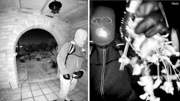This combo from images provided by the FBI shows surveillance footage at the home of Nancy Guthrie the night she went missing in Tucson, Ariz.