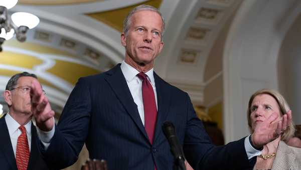 Senate Majority Leader John Thune, R-S.D., speaks to reporters after a weekly Republican luncheon, at the Capitol in Washington, Tuesday, March 10, 2026. (AP Photo/Jose Luis Magana)