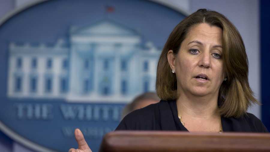 Assistant to the President for Homeland Security and Counterterrorism Lisa Monaco, speaks in the James S. Brady Press Briefing Room in White House in Washington, Friday, Oct. 3, 2014, about the U.S. Government's response to the Ebola epidemic in West Africa. (AP Photo/Carolyn Kaster)