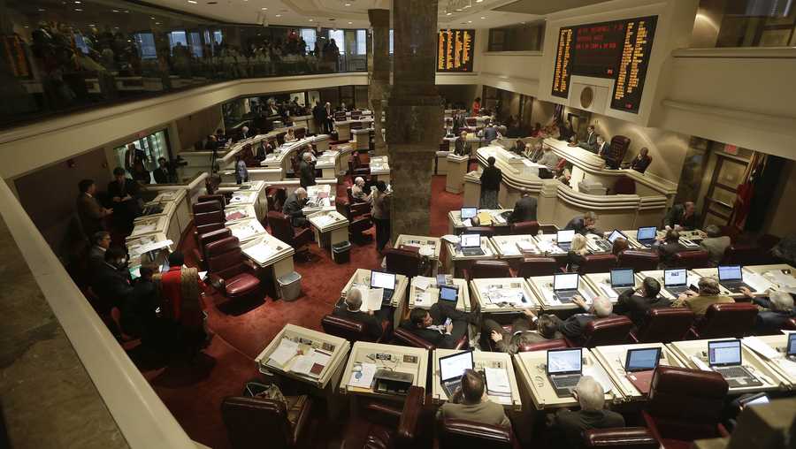 FILE - In this file photo, members of the Alabama House debate a bill at the Statehouse in Montgomery, Ala. (AP Photo/Dave Martin, File)