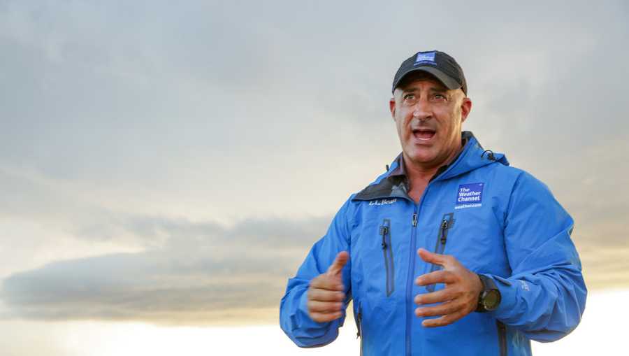 The Weather Channel on-camera meteorologist Jim Cantore covers severe weather on Saturday, May 9, 2015 in Oklahoma City, OK.  (David McNeese/AP Images for The Weather Channel)