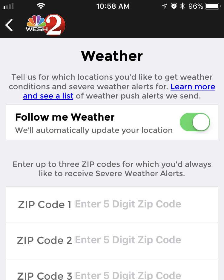 How to sign up for custom weather alerts in the WESH 2 News App