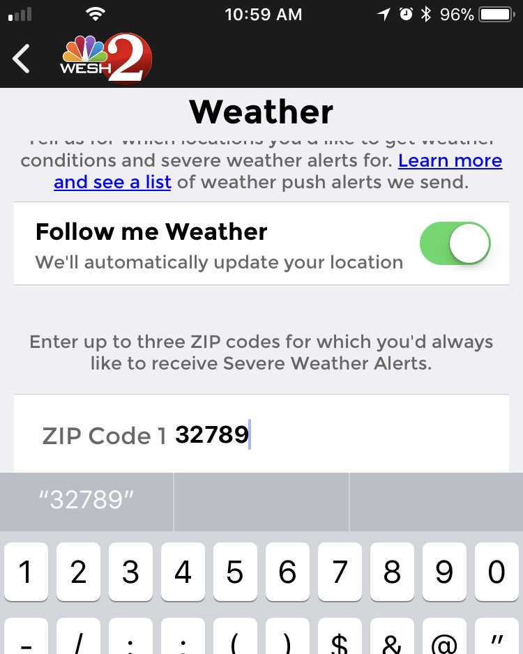 Here's how to sign up for custom weather alerts inside the WESH 2 News App!