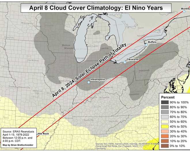 Could clouds impact total solar eclipse visibility? Map shows cloud ...