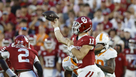 Oklahoma quarterback Jackson Arnold (11) passes against Tennessee during the first half of an NCAA college football game, Saturday, Sept. 21, 2024, in Norman, Okla. (AP Photo/Alonzo Adams)