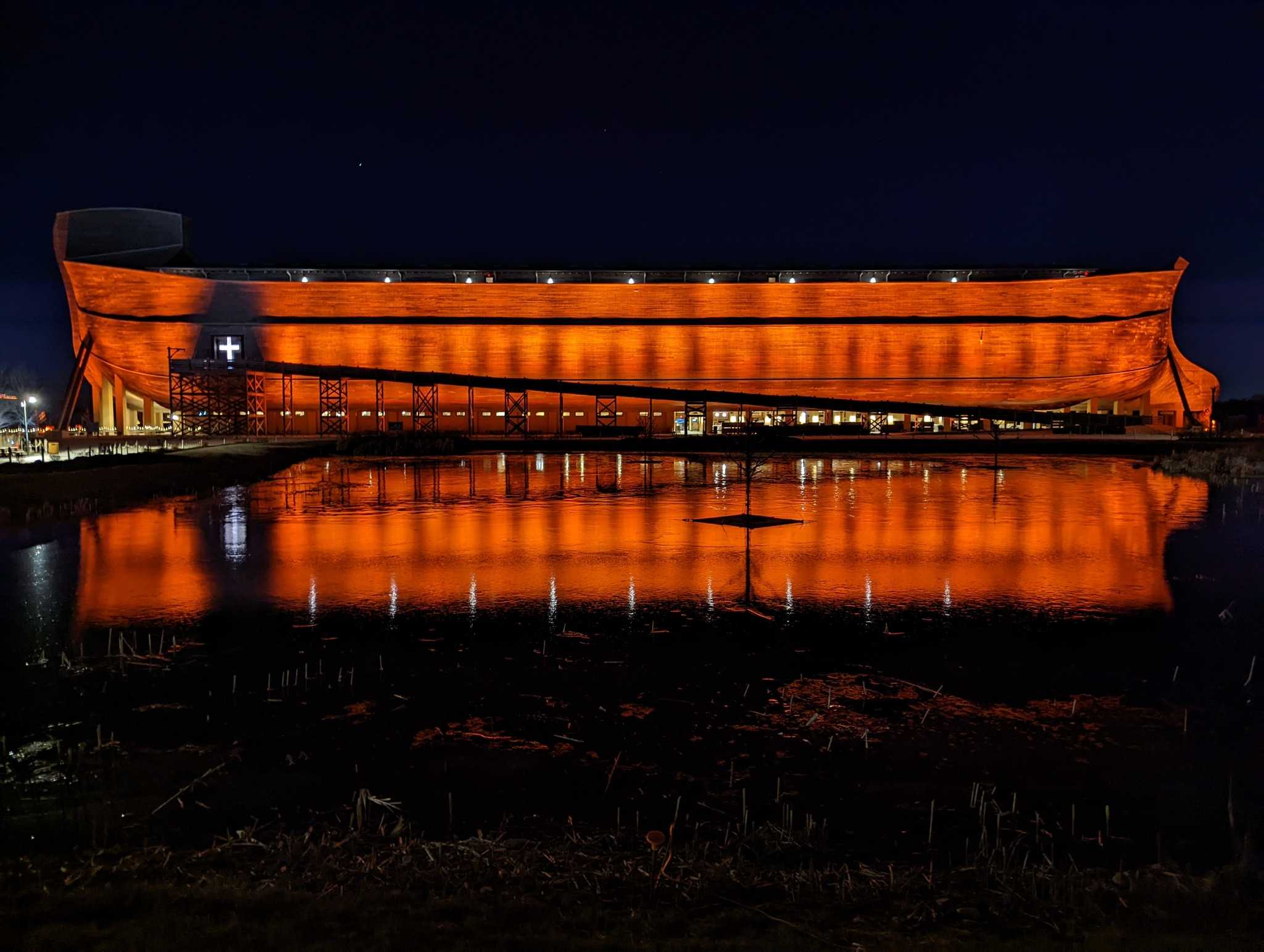 Life-size Noah's Ark lit up in orange in support of Bengals