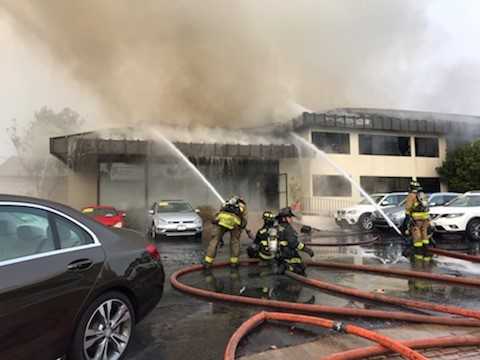 Two Alarm Fire Breaks Out At Car Dealership In Santa Cruz