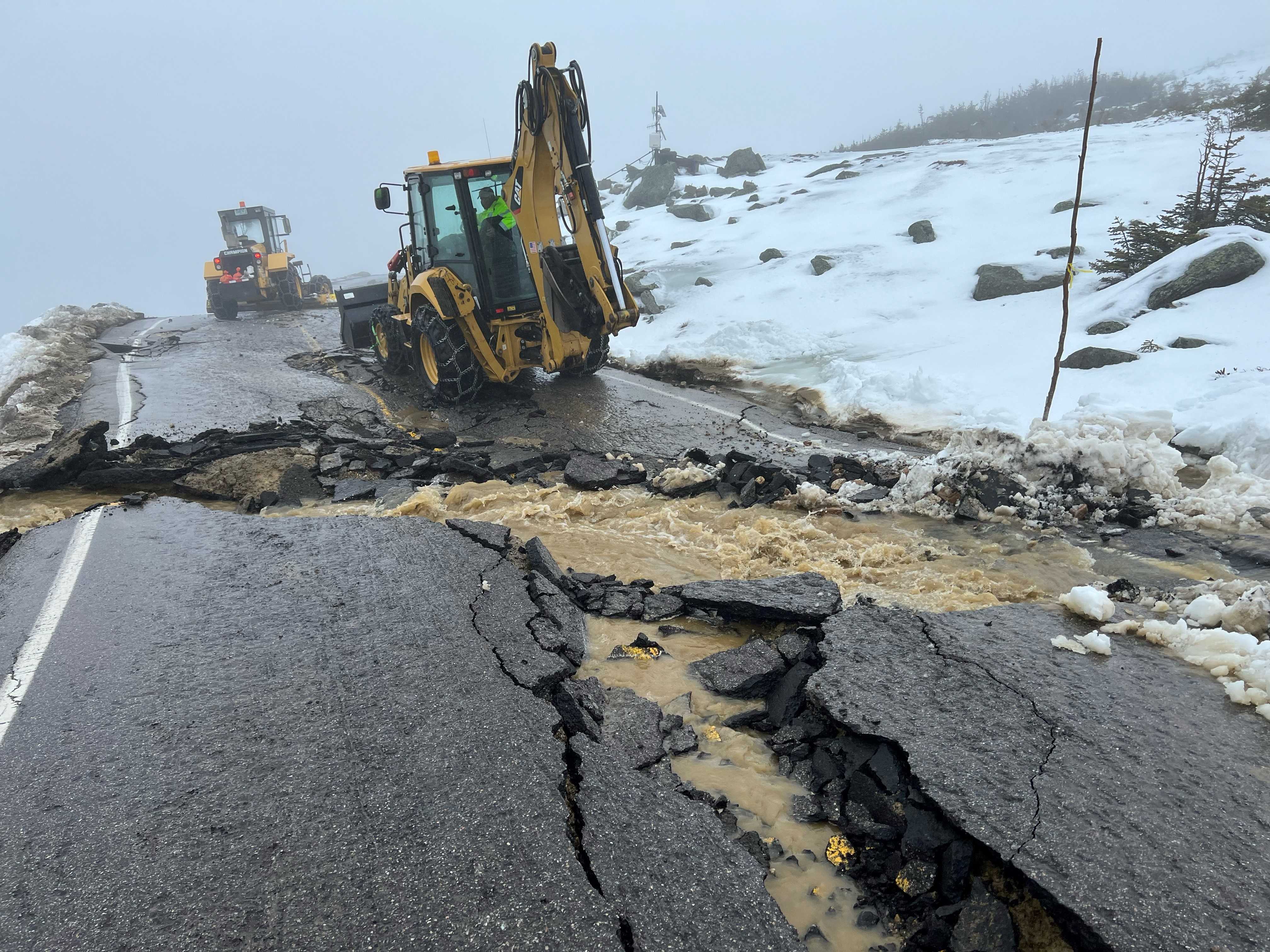 Mount Washington Auto Road damaged by rain snow