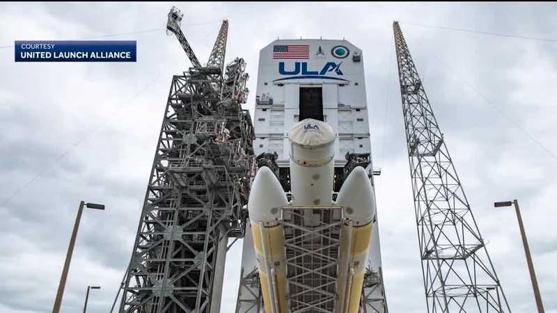 A Delta IV Heavy rocket is ready for final launch from Cape Canaveral