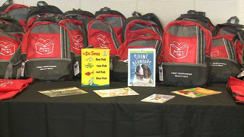 Backpacks and books for first responders to give to children