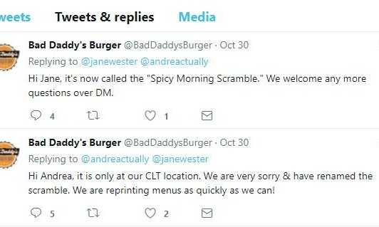 Bad Daddy Burger tweets 