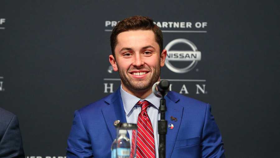 University of Oklahoma quarterback Baker Mayfield smiles during the Heisman Trophy Finalists Press Conference on December 9, 2017, at the Marriott Marquis in New York City, NY.