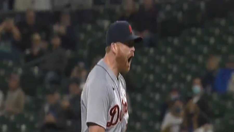 spencer turnbull reacts to throwing a no hitter