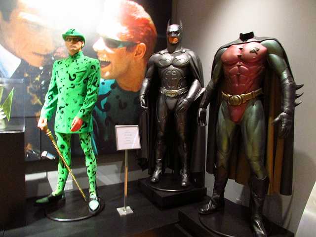Suits of Val Kilmer's Batman, Jim Carey's Riddler and sidekick Robin.