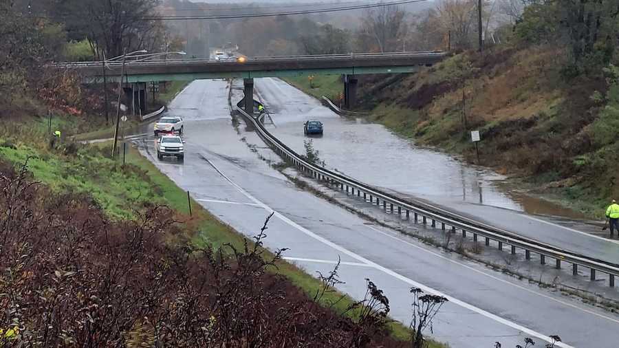 Parts of Route 1 in Belfast were closed Sunday morning due to flooding.