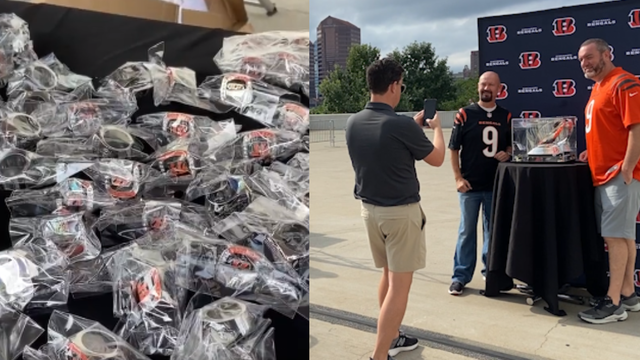 Watch: Bengals fans line up for AFC Championship replica rings, pictures  with trophy