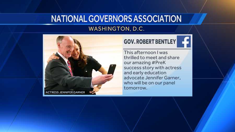 Alabama Gov. Robert Bentley discussed education with actress and early education advocate Jennifer Garner in Washington, D.C., Friday, Feb. 24, 2017.