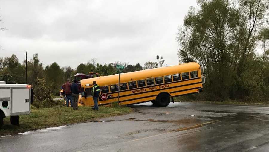 No kids aboard Bentonville school bus that landed in ditch