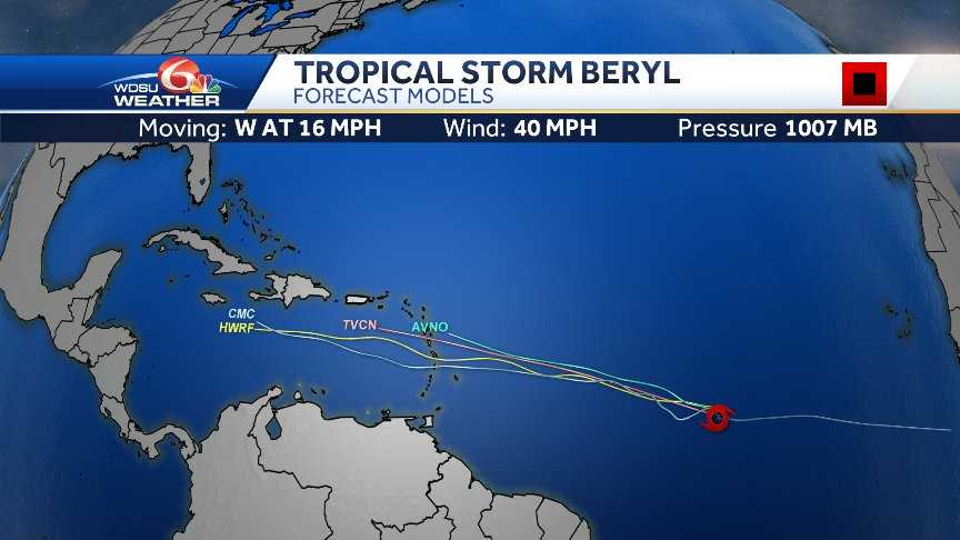 Tropical Storm Beryl, with 40 mph winds, forms in Atlantic