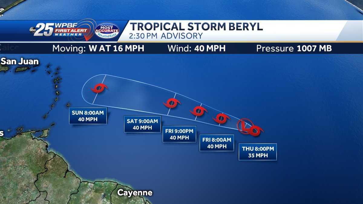 Tropical Storm Beryl forms in Atlantic