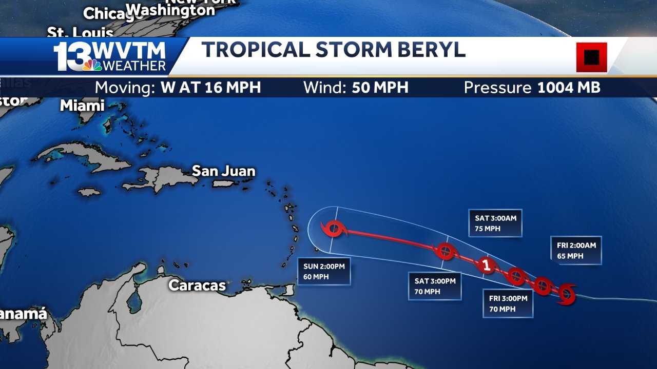 Tropical Storm Beryl In Atlantic; 2nd Named Storm Of Season