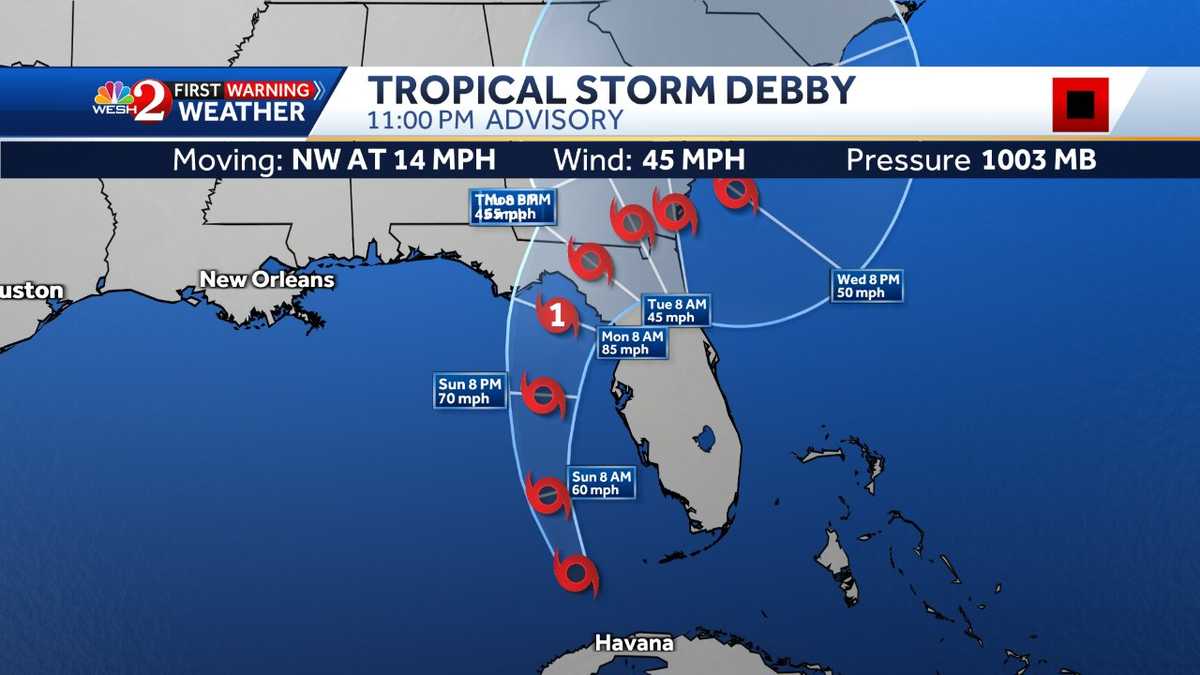 Tropical Storm Debby continues toward Florida’s Gulf Coast